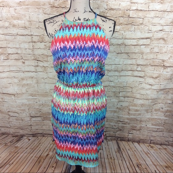 Renee C. Dresses & Skirts - Renee C. Flame Stitch Open Back Halter Dress S M